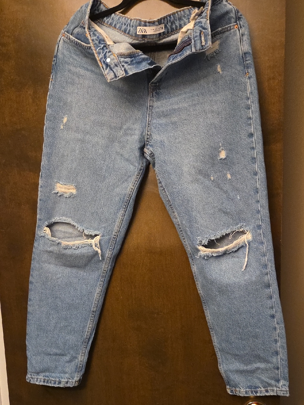ZARA Light Blue Ripped Mom Jeans
